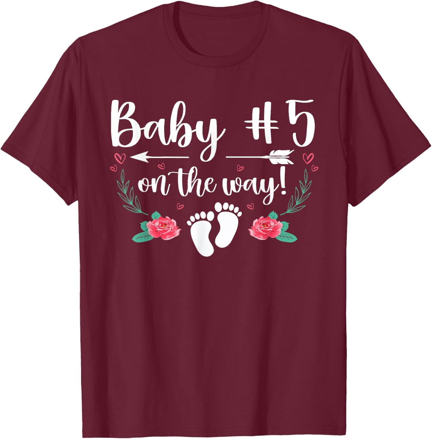 Baby Number 5 On The Way Pregnancy Gender Reveal Party T-Shirt - T-Shirt | Maroon