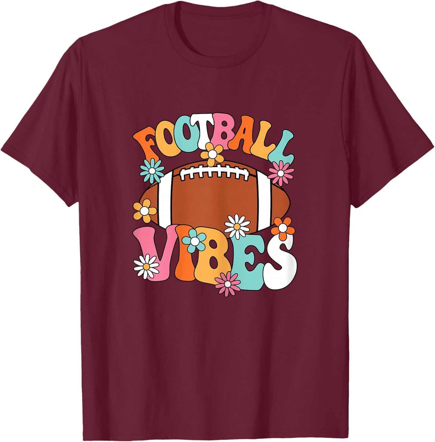 Football Vibes American Football Player Groovy Women Girls T-Shirt - T-Shirt | Maroon