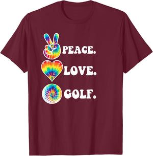 Peace Love Golf Funny Tie Dye Golf Lovers T-Shirt - T-Shirt | Maroon