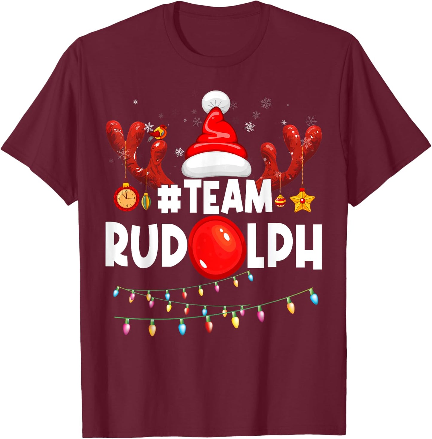 Team Rudolph-Cool Christmas Reindeer Costume T-Shirt - T-Shirt | Maroon