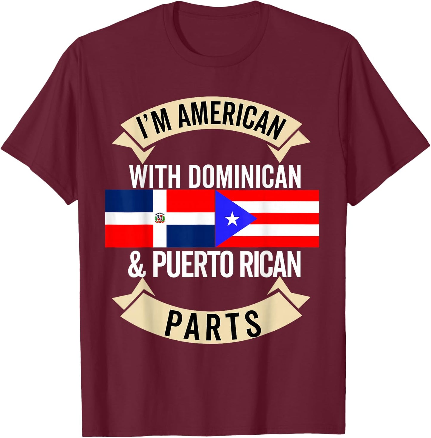 Half Dominican Half Puerto Rican Flag Domirican DomiBori T-Shirt - T-Shirt | Maroon