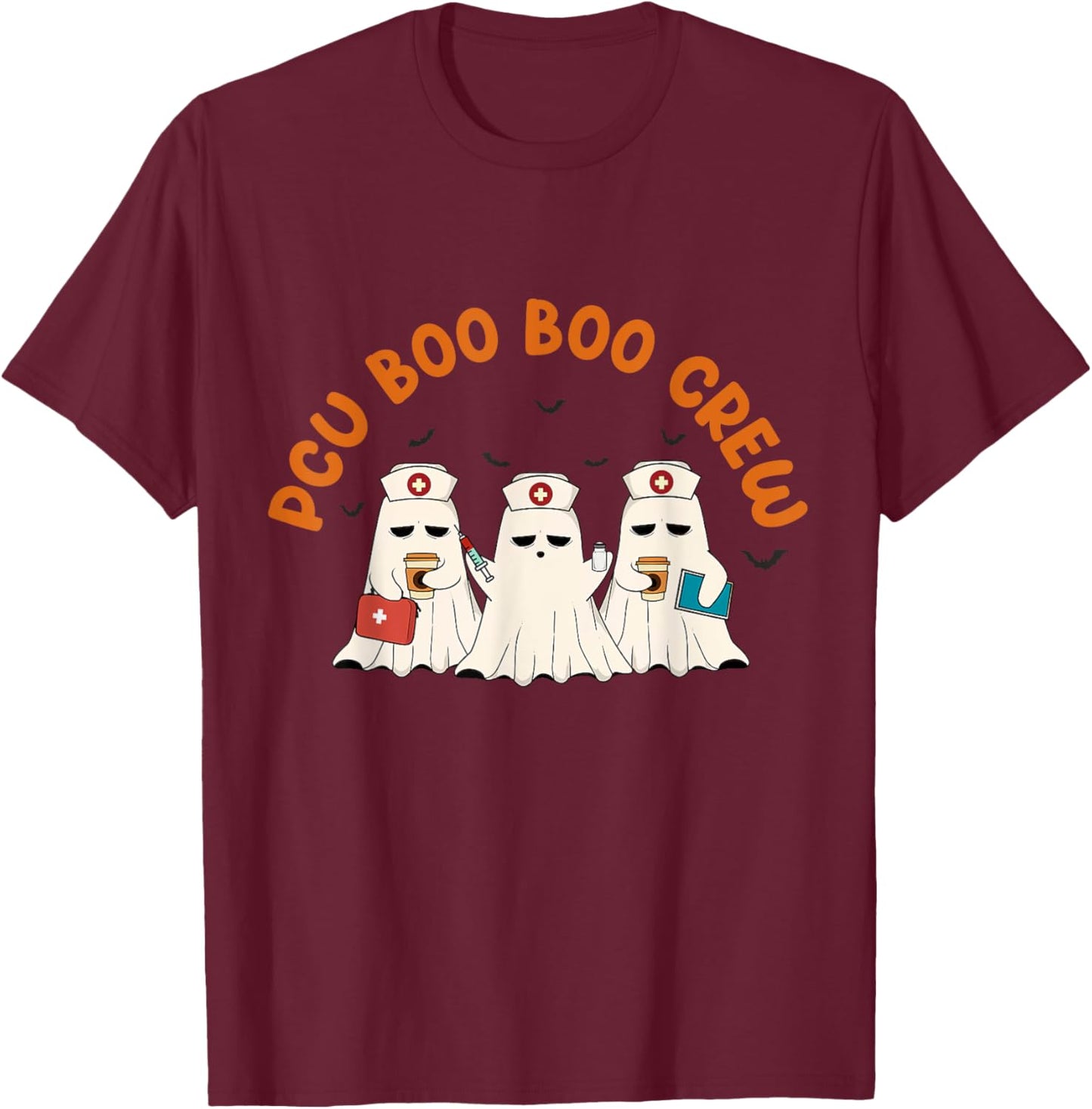 PCU Boo Boo Crew Nurse Retro Funny Ghost Halloween Scrub T-Shirt - T-Shirt | Maroon