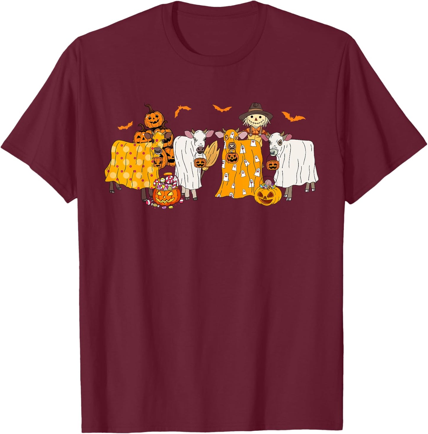 Cow Dressed As Ghost Farm Animal Spooky Season Halloween T-Shirt - T-Shirt | Maroon