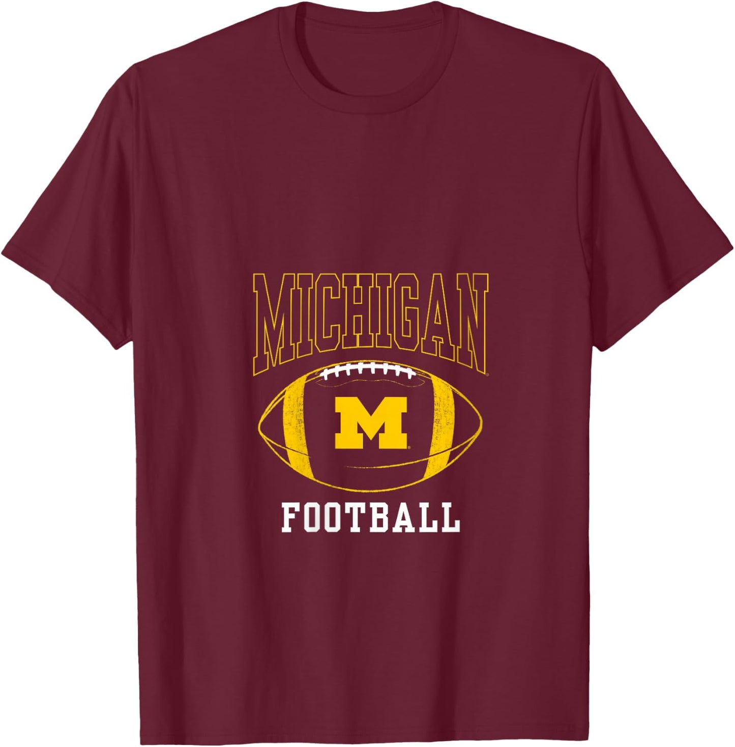 University of Michigan Wolverines U of M Football Ball V-Neck T-Shirt - T-Shirt | Maroon