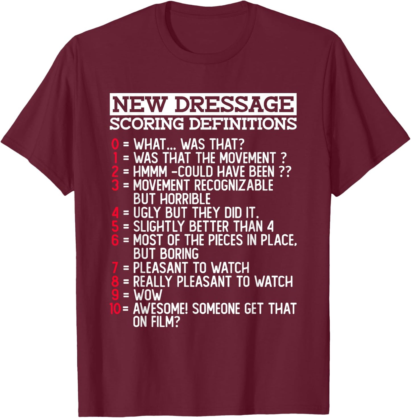 New Dressage Scoring Definitions - Funny Dressage Equestrian T-Shirt - T-Shirt | Maroon