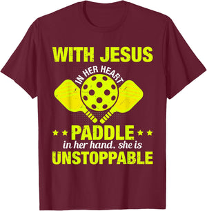 Christian Pickleball Girl Women Religious Jesus Pickleball T-Shirt - T-Shirt | Maroon