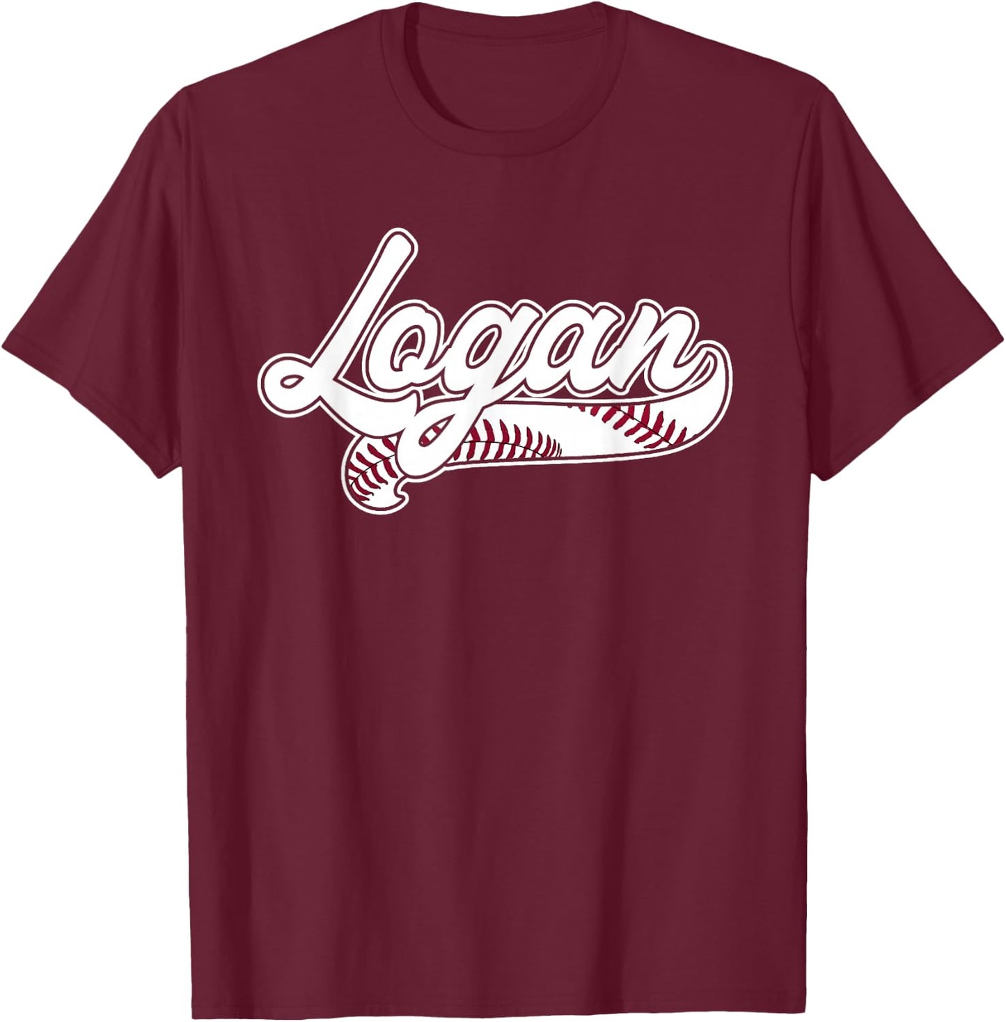 Logan Personalized Baseball Fan Birthday Name T-Shirt - T-Shirt | Maroon