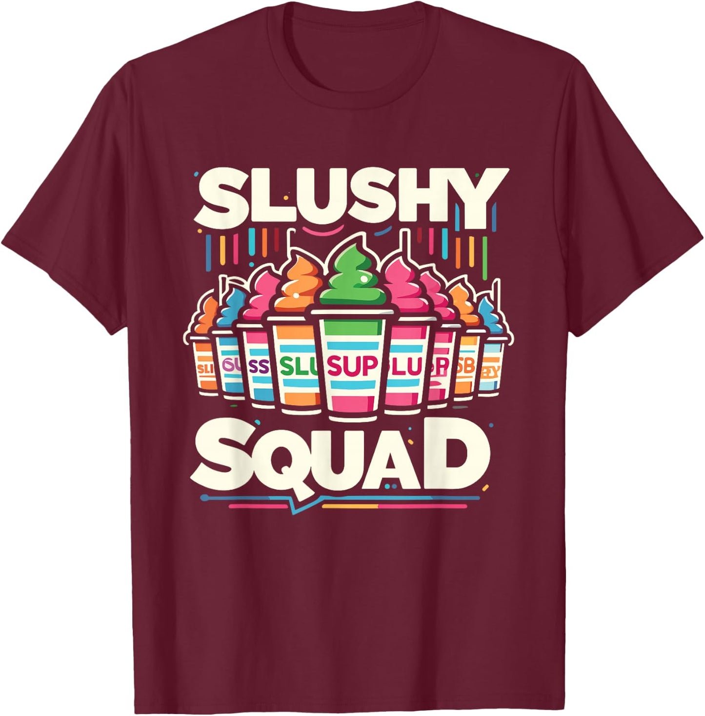 Slushy Squad Retro Rainbow Line-Up T-Shirt - T-Shirt | Maroon