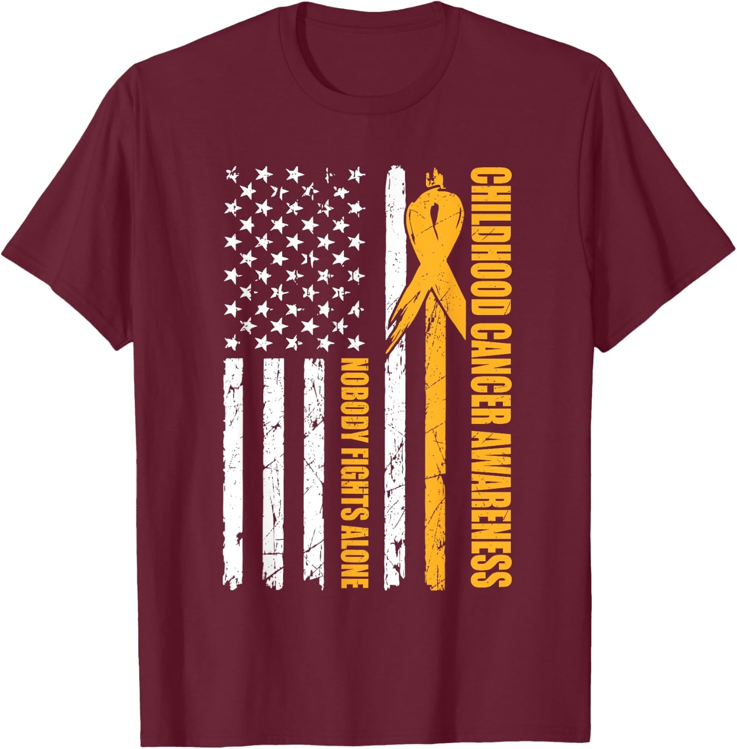 Childhood Cancer Awareness USA Flag Gold Ribbon Dad T-Shirt - T-Shirt | Maroon