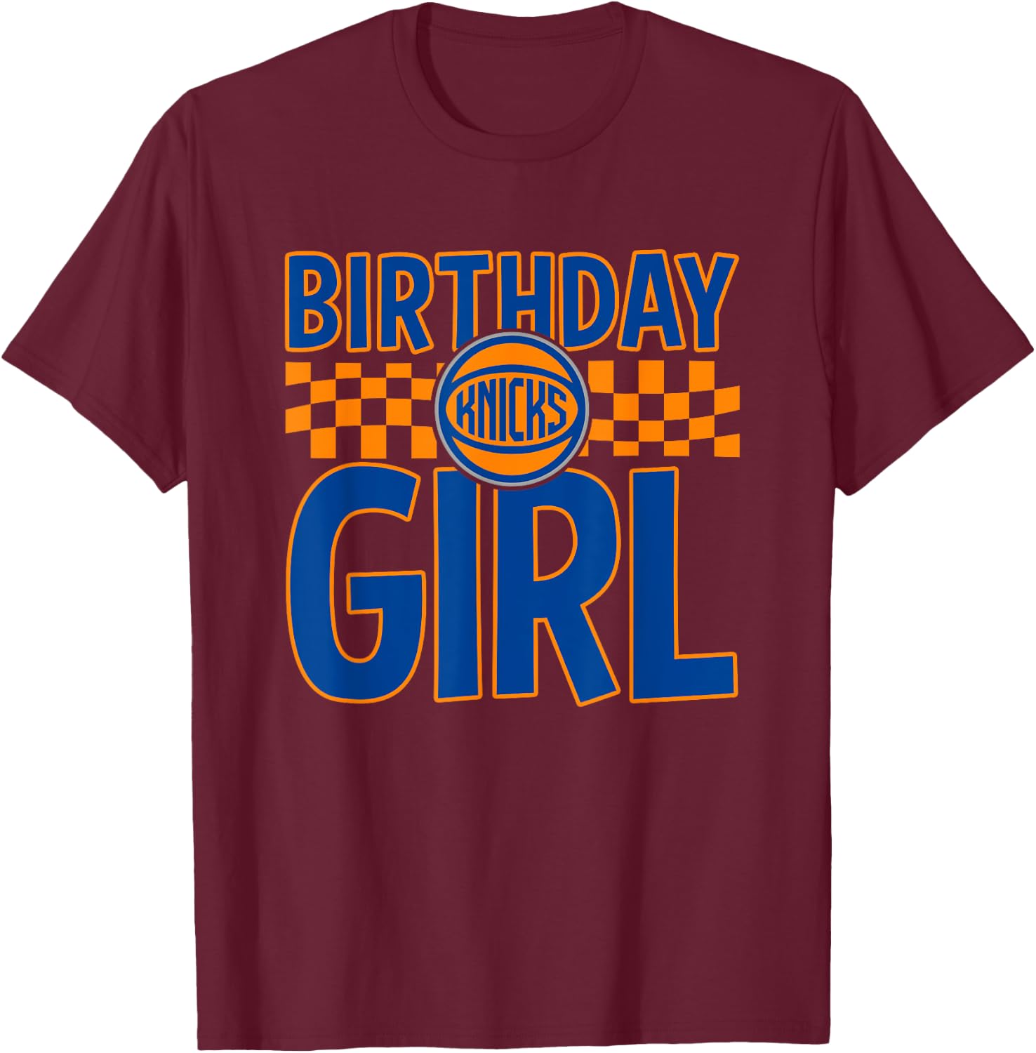 NBA New York Knicks Birthday Girl Checkered Logo T-Shirt - T-Shirt | Maroon