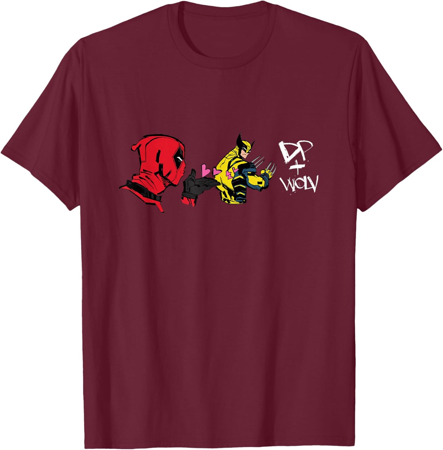 Marvel Studios Deadpool & Wolverine DP + Wolv Blowing Kisses T-Shirt - T-Shirt | Maroon