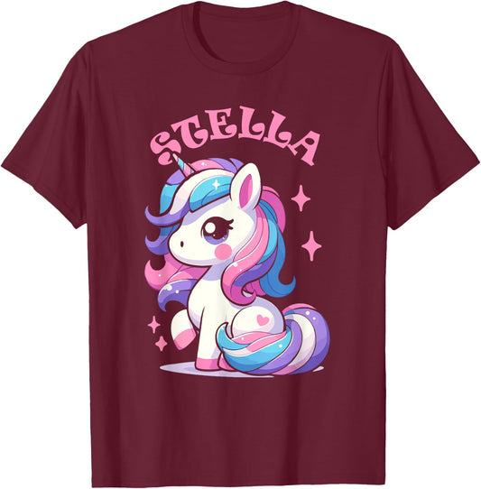 Stella Cute Unicorn Design for Girls Name Stella T-Shirt - T-Shirt | Maroon