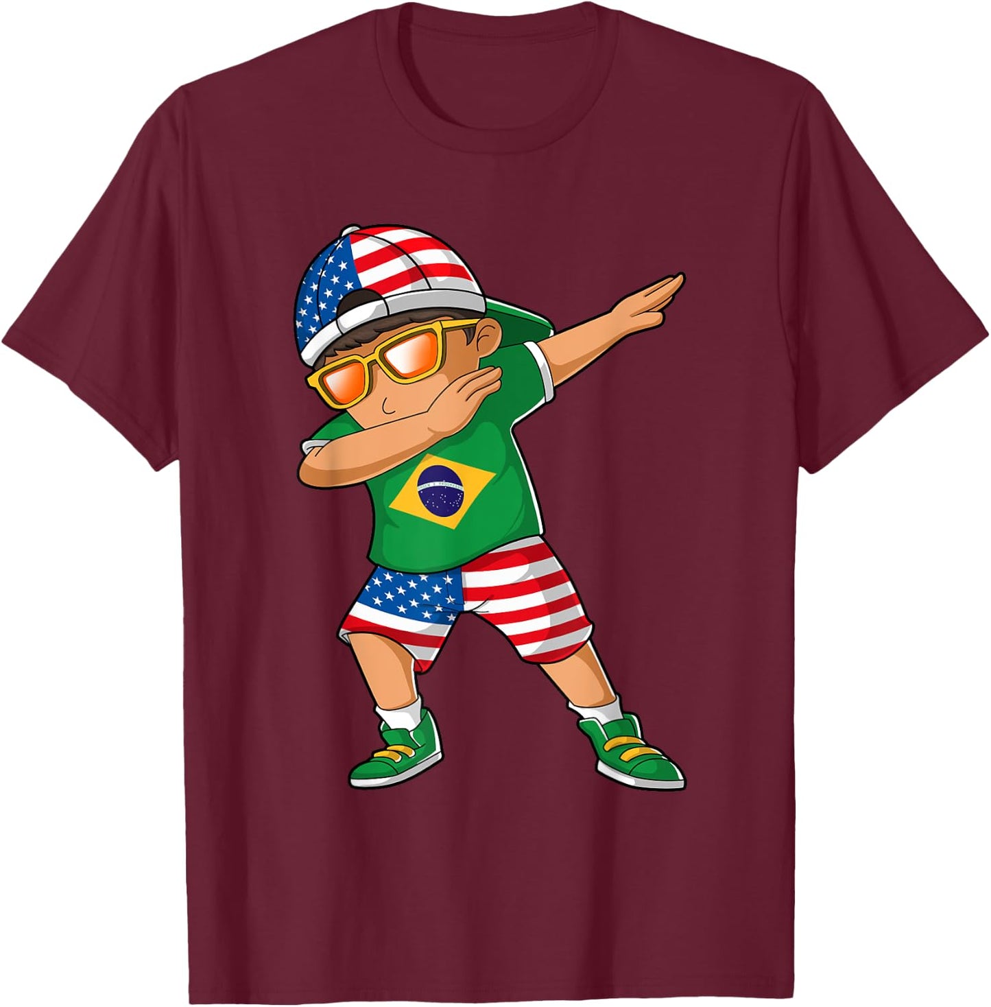 Half American Half Brazilian Boy Kid Brazil Flag Patriotic T-Shirt - T-Shirt | Maroon