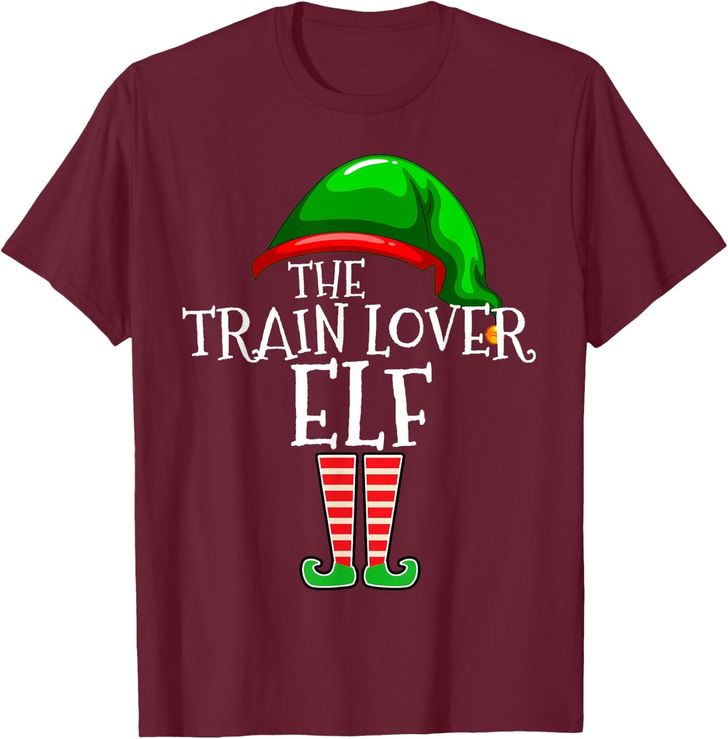Train Lover Elf Family Group Matching Christmas Gift Squad T-Shirt - T-Shirt | Maroon