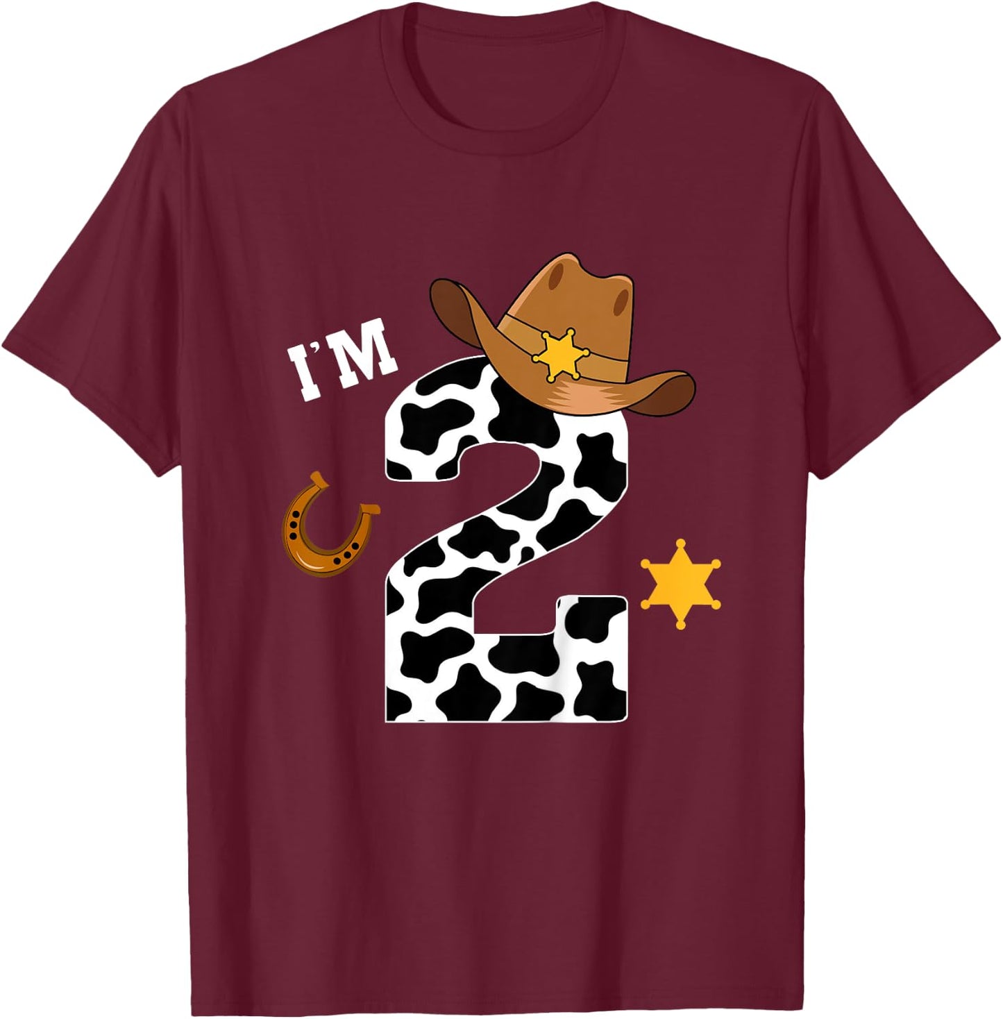 Kids 2nd Birthday Shirt Boy 2 Year Old Rodeo Western Cowboy T-Shirt - T-Shirt | Maroon