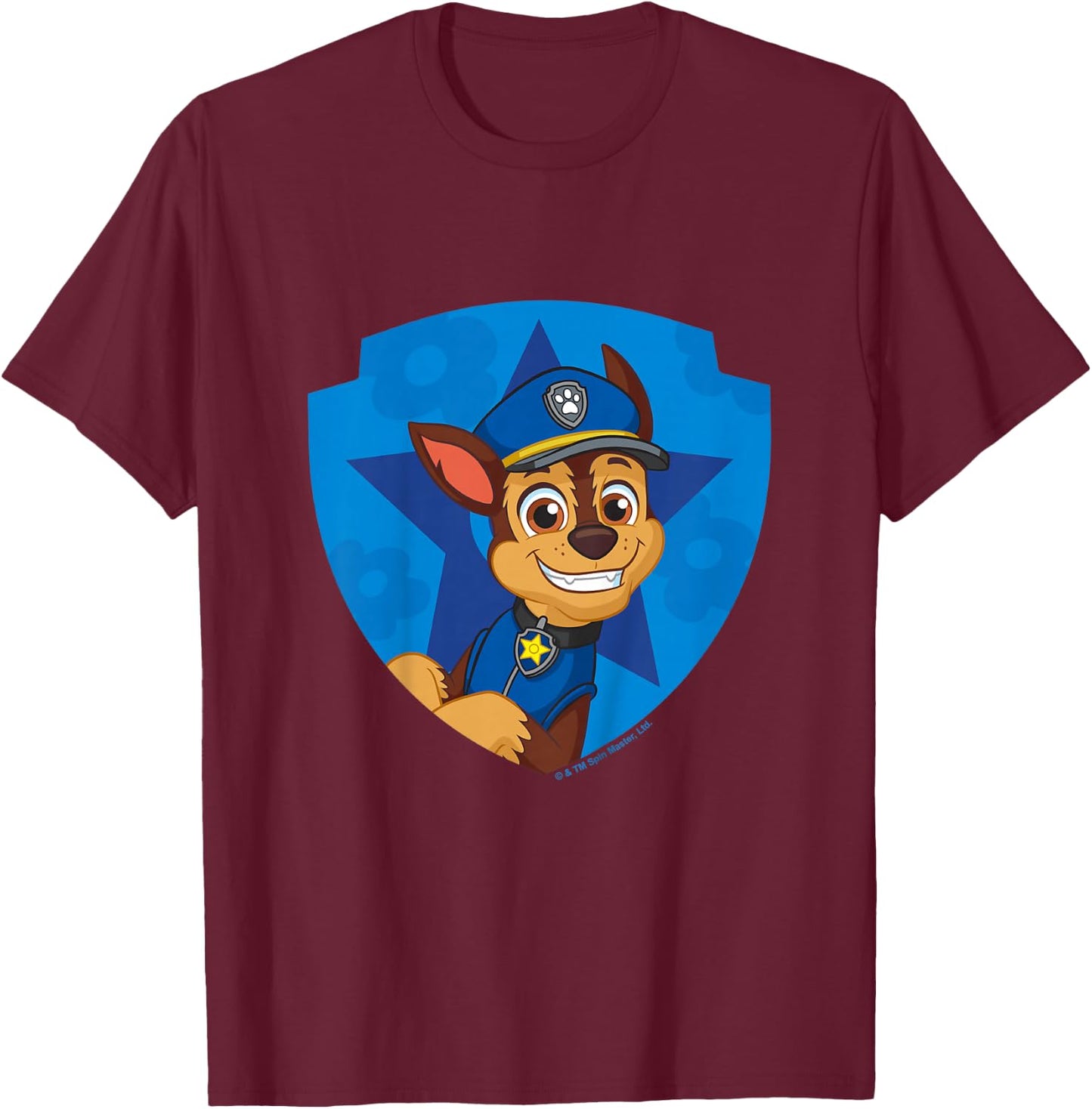 PAW Patrol Chase Big Chest Shield Emblem T-Shirt - T-Shirt | Maroon