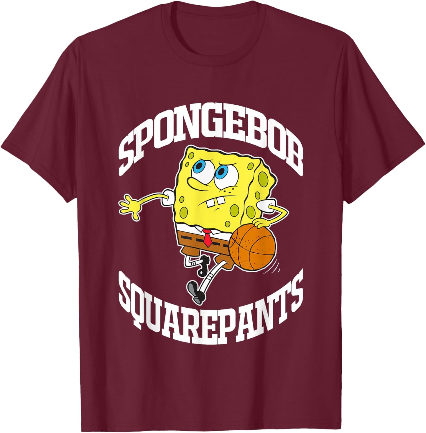 SpongeBob SquarePants Playing Basketball White Logo T-Shirt - T-Shirt | Maroon
