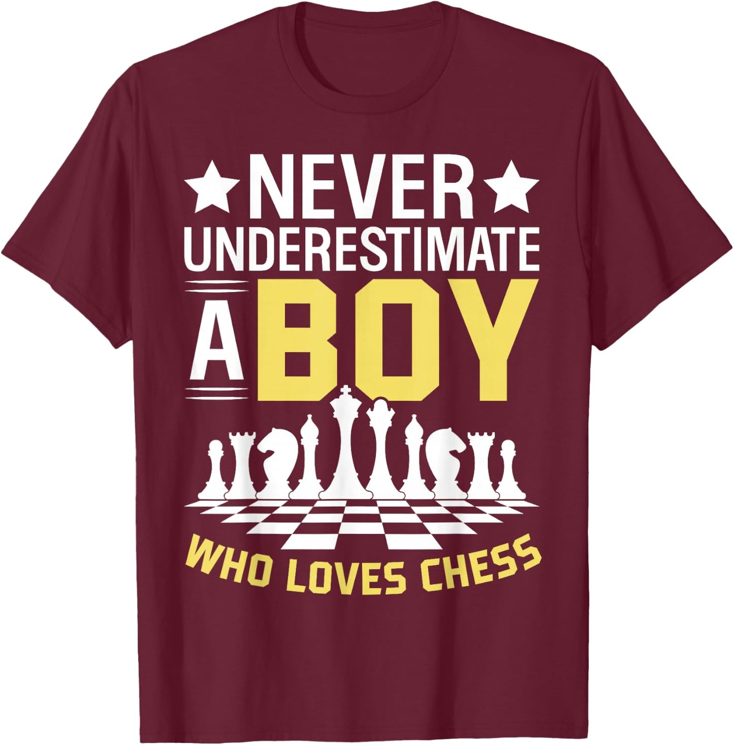 Never Underestimate A Boy Who Loves Chess T-Shirt - T-Shirt | Maroon