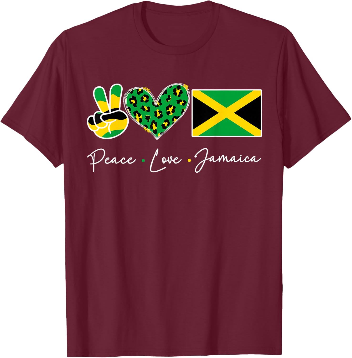 Peace love Jamaica Flag Jamaican Men Women Kids Jamaica Flag T-Shirt - T-Shirt | Maroon