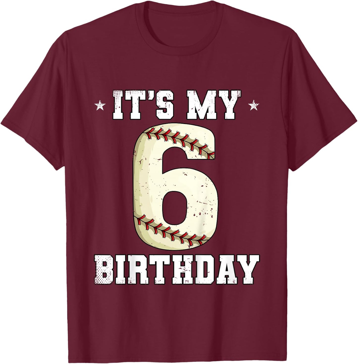 Kids 6th Birthday Baseball T-Shirt - T-Shirt | Maroon