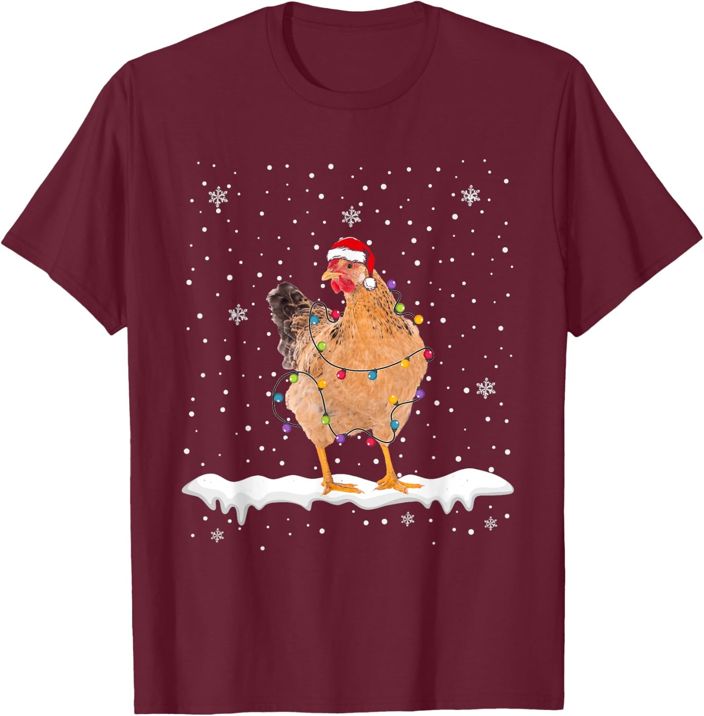 Funny Santa Chicken Christmas Lights Animals Lover T-Shirt - T-Shirt | Maroon