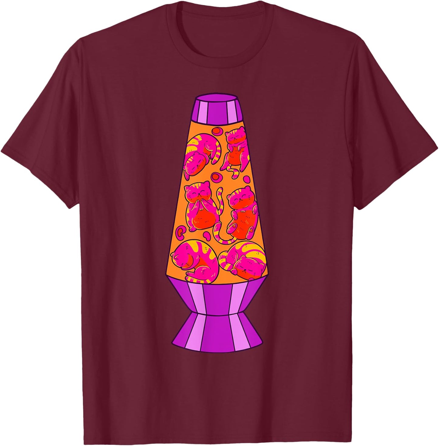 Cute Cats In Lava Lamp Retro 80s Psychedelic Purple T-Shirt - T-Shirt | Maroon