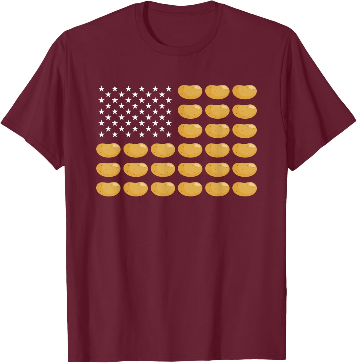 Potatoes American Flag 4th of July Funny Patriotic Potato T-Shirt - T-Shirt | Maroon