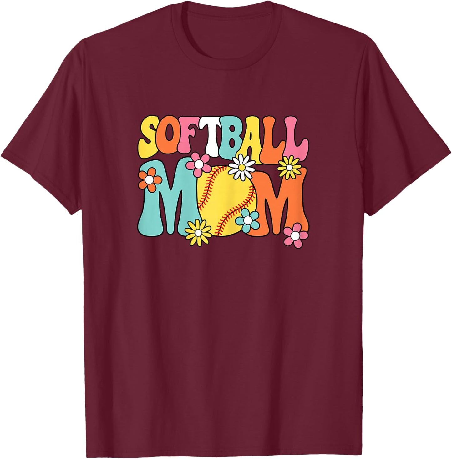 Cute Softball Mom Groovy Softball Player Women T-Shirt - T-Shirt | Maroon