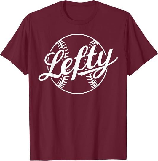 Lefty Left Handed Baseball Softball Proud Woman Men Retro T-Shirt - T-Shirt | Maroon