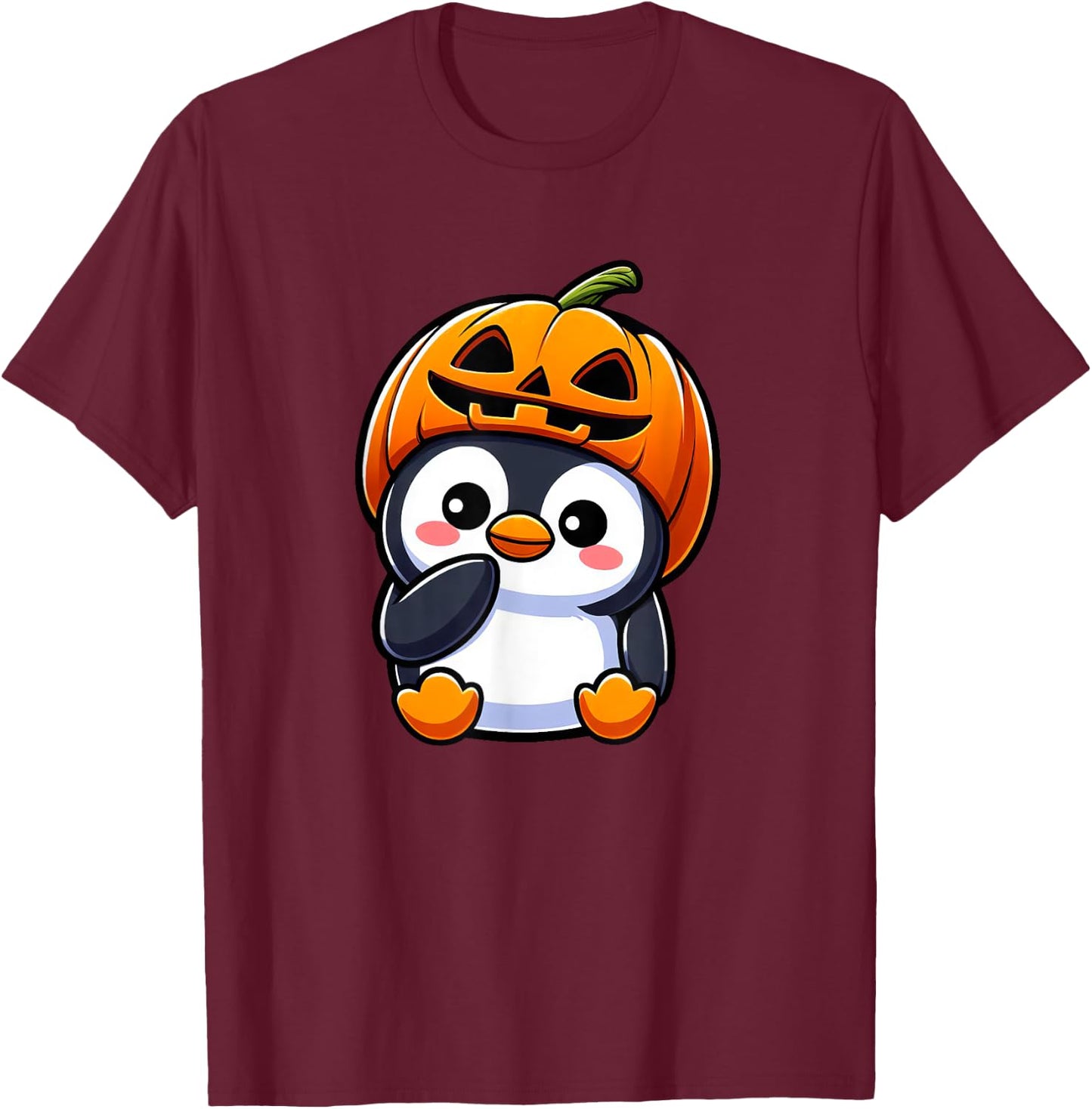 Halloween Penguin Pumpkin Hat T-Shirt - T-Shirt | Maroon
