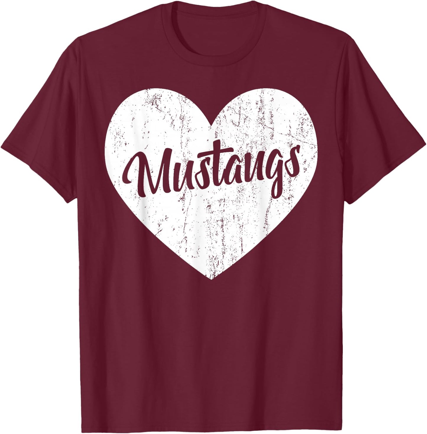 Mustangs School Sports Fan Team Spirit Mascot Heart Gift T-Shirt - T-Shirt | Maroon