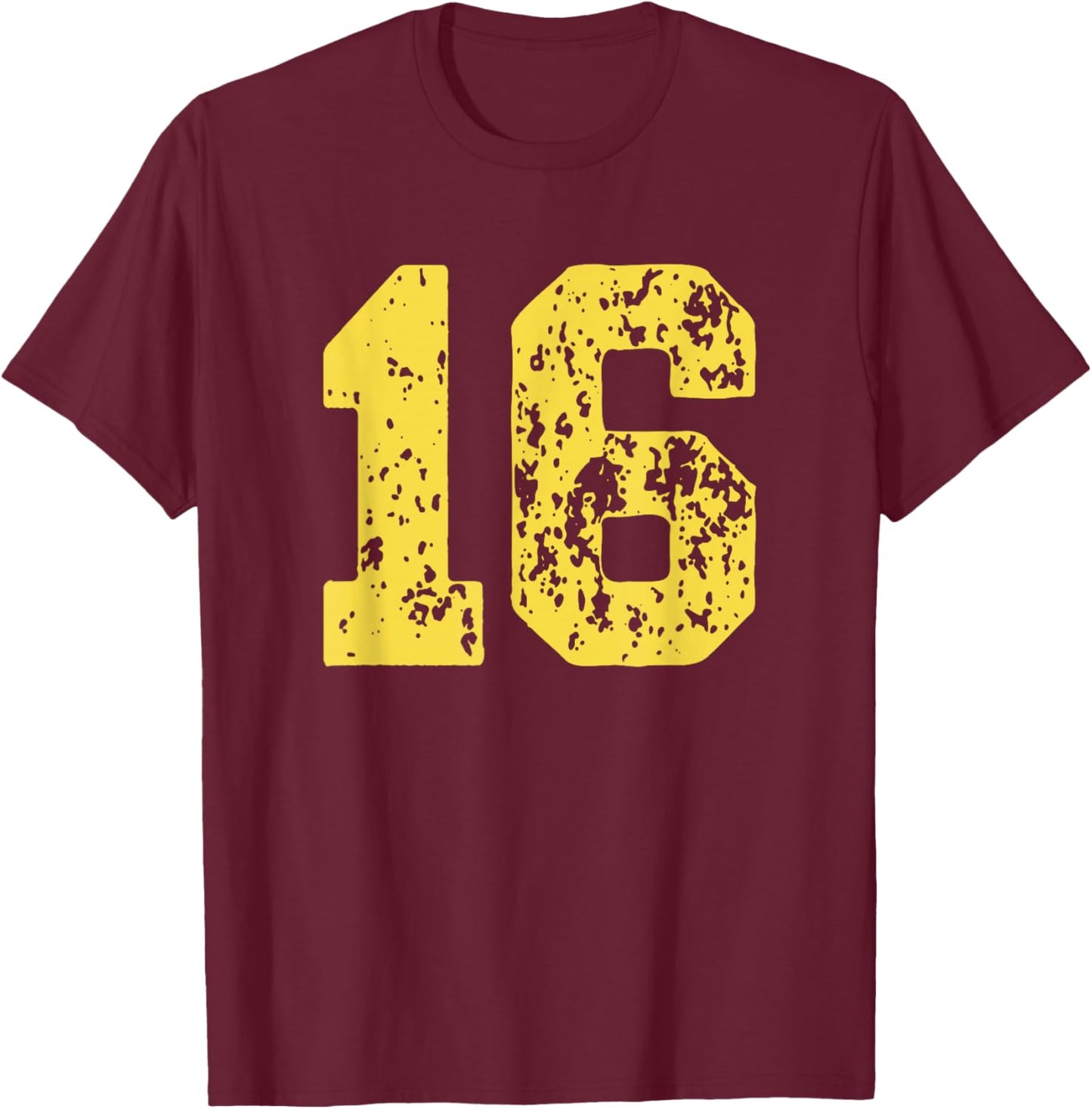 Number 16 Yellow Best Classic College Style Birthday T-Shirt - T-Shirt | Maroon
