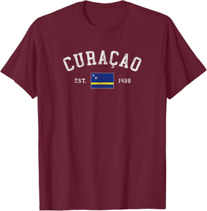 Curacao Flag Est 1499 Vintage Vacation Souvenir T-Shirt - T-Shirt | Maroon
