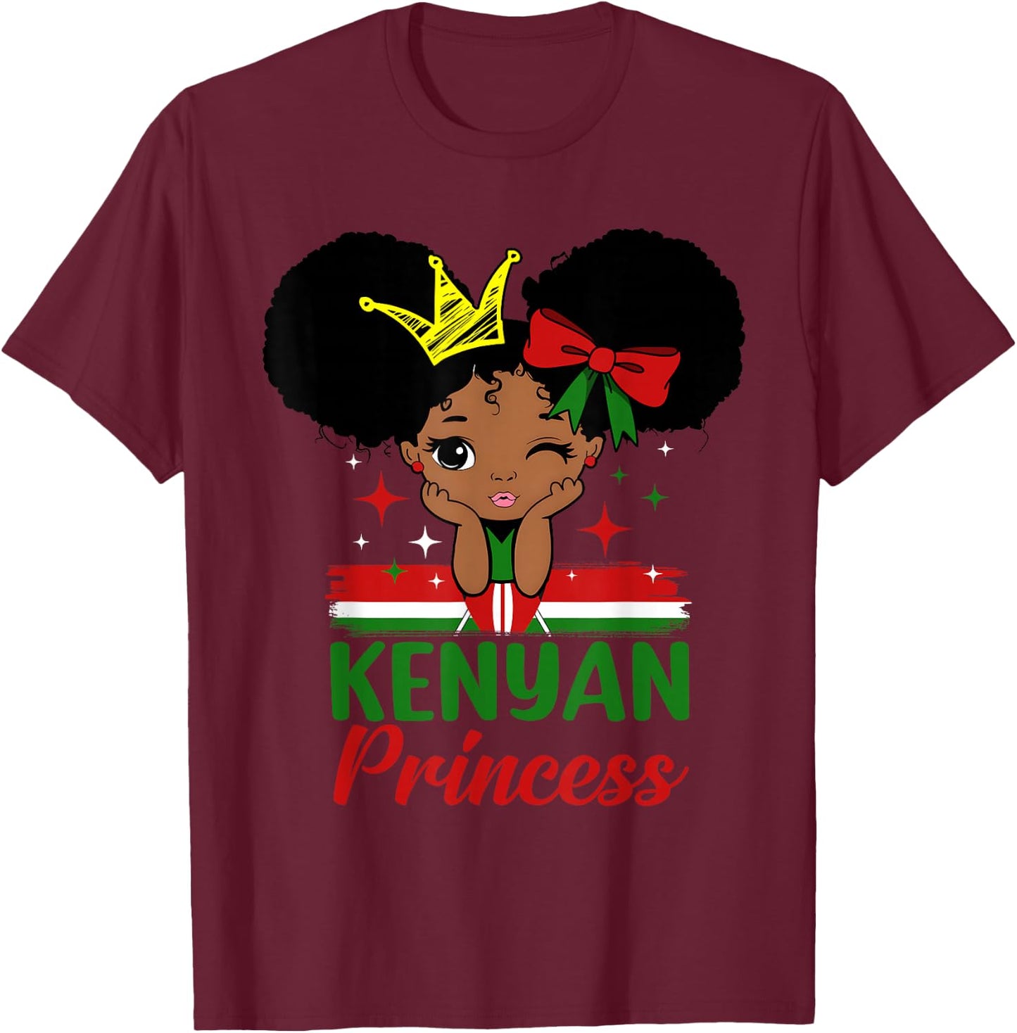 Kenyan Princess Kenya Girl Melanin Cute Kenyan Flag T-Shirt - T-Shirt | Maroon