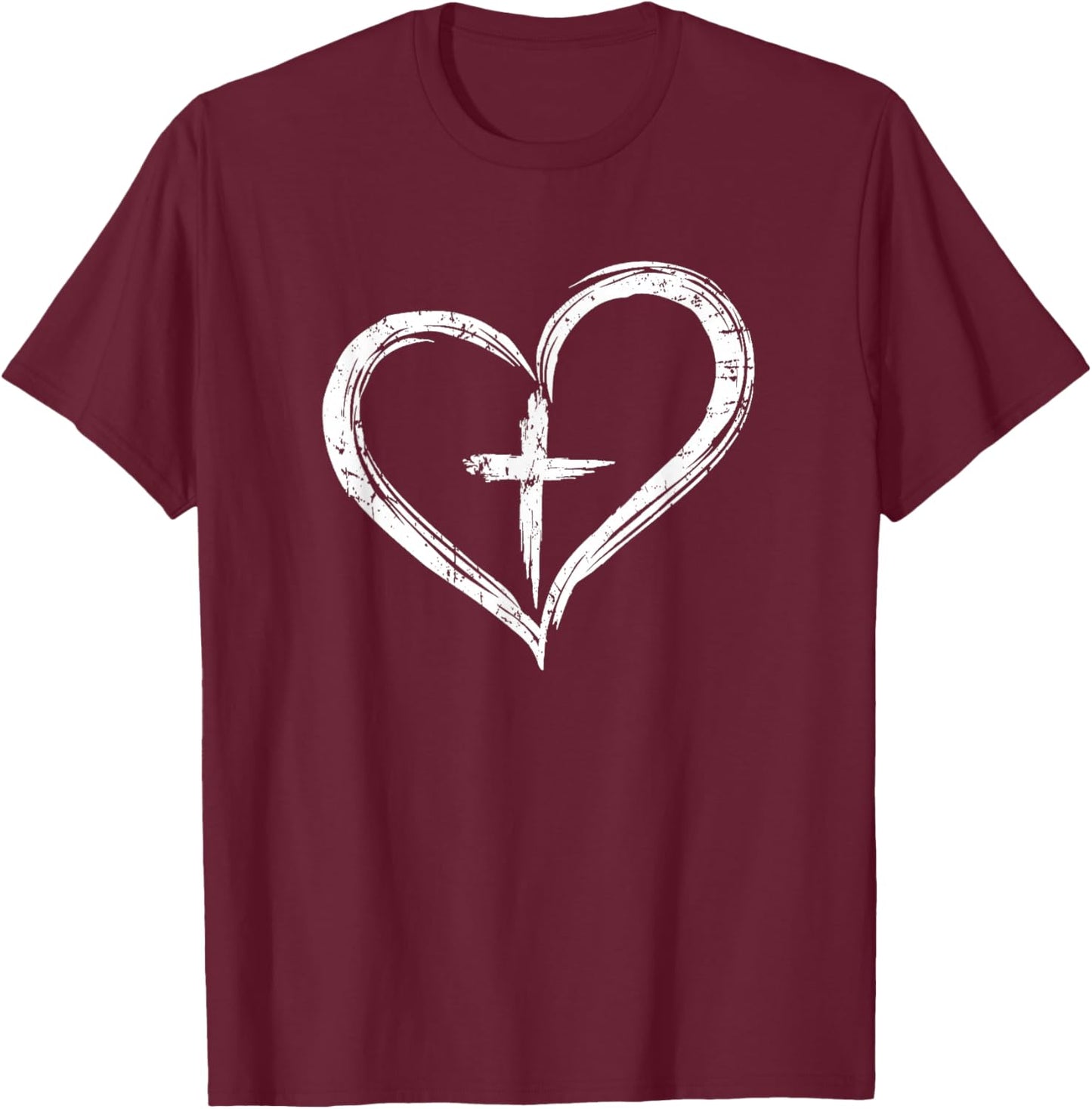 Stylish Cross In Heart Christian T-Shirt - T-Shirt | Maroon