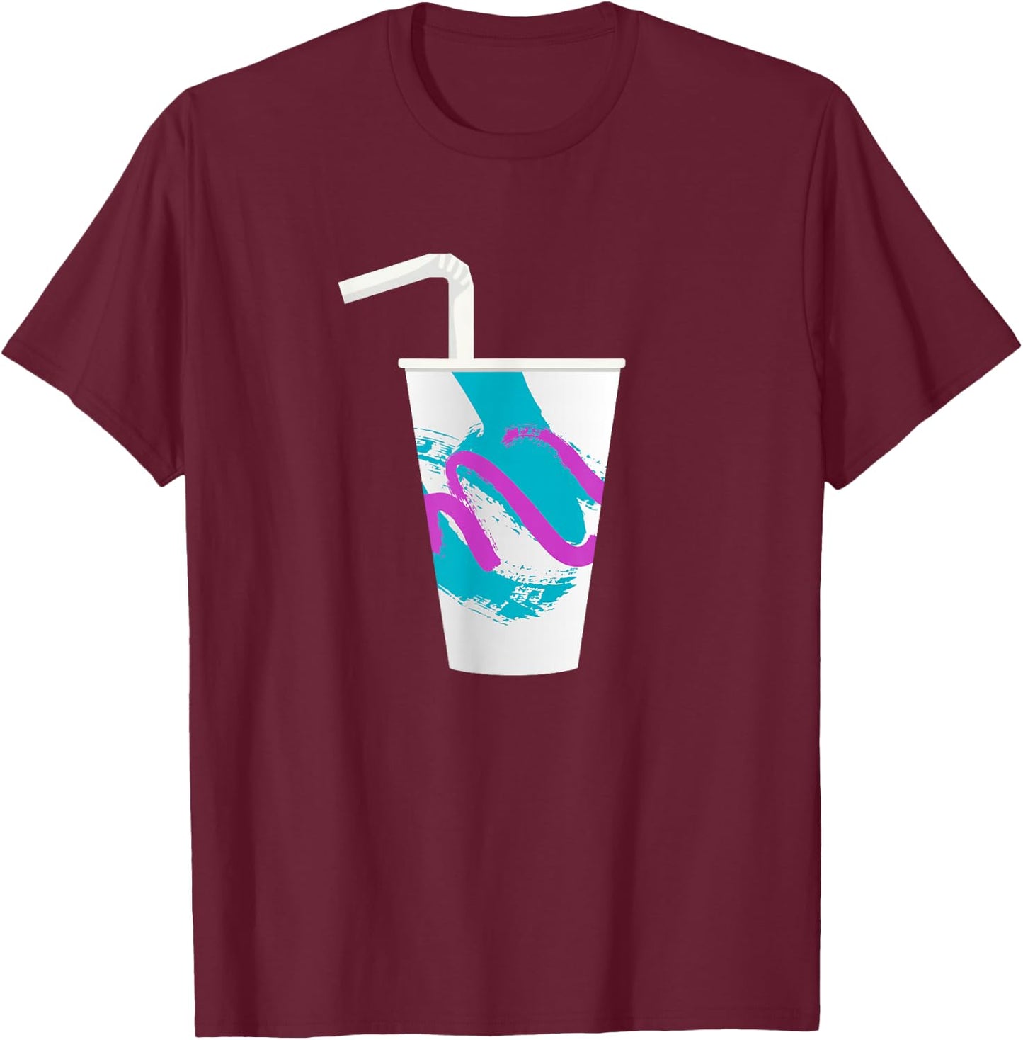 90s Soda Cup Vaporwave Aesthetic Paper Coffee Retro Teal T-Shirt - T-Shirt | Maroon