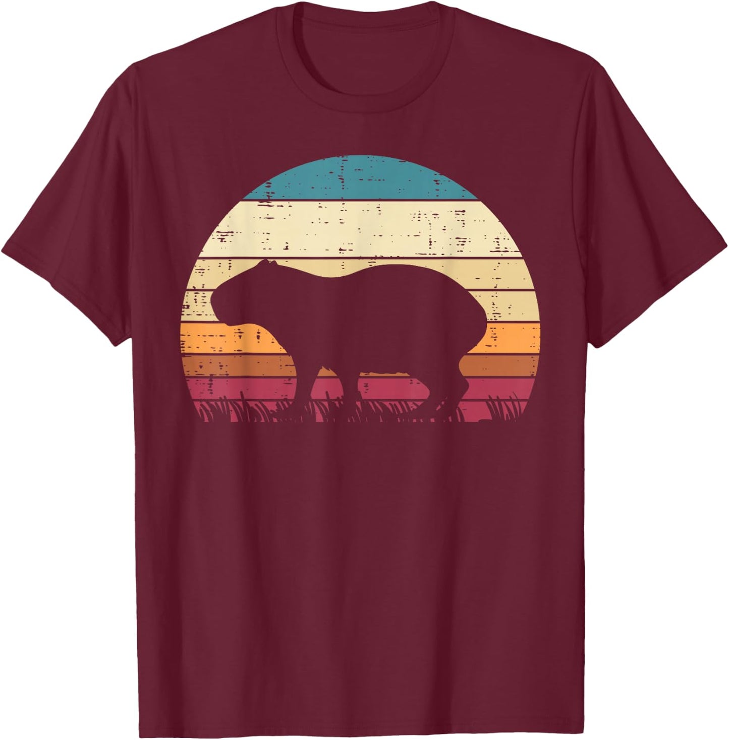 Capybara Silhouette Sunset Retro Capy Rodent Men Women Kids T-Shirt - T-Shirt | Maroon