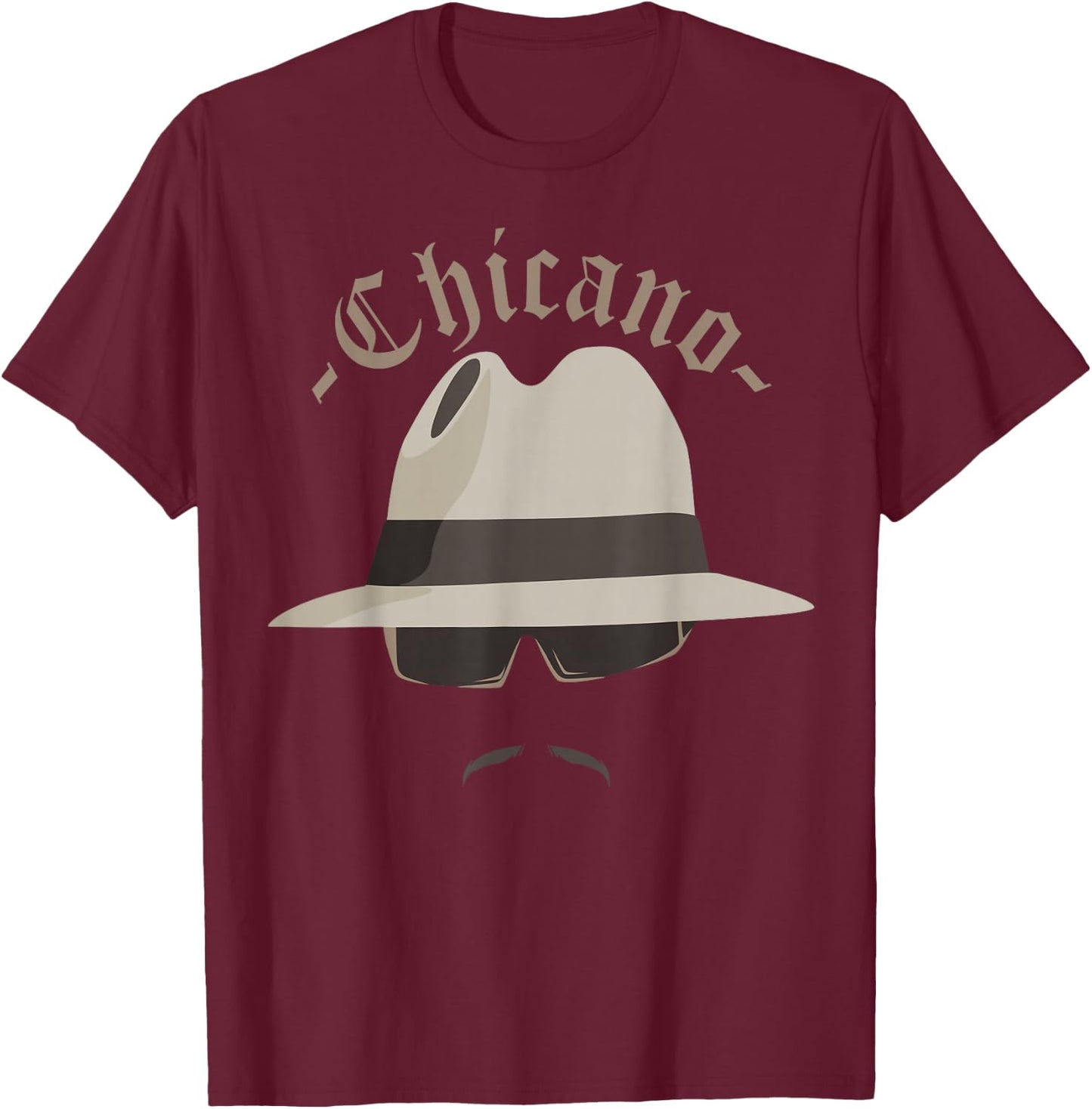 Lowrider Hat Chicano Moustache T-Shirt - T-Shirt | Maroon