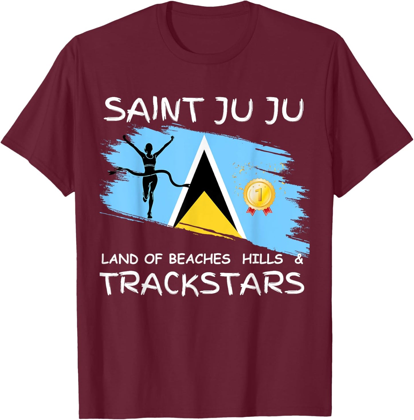Saint Lucia/ St. Lucia/ Saint Juju Track star Celebration T-Shirt - T-Shirt | Maroon