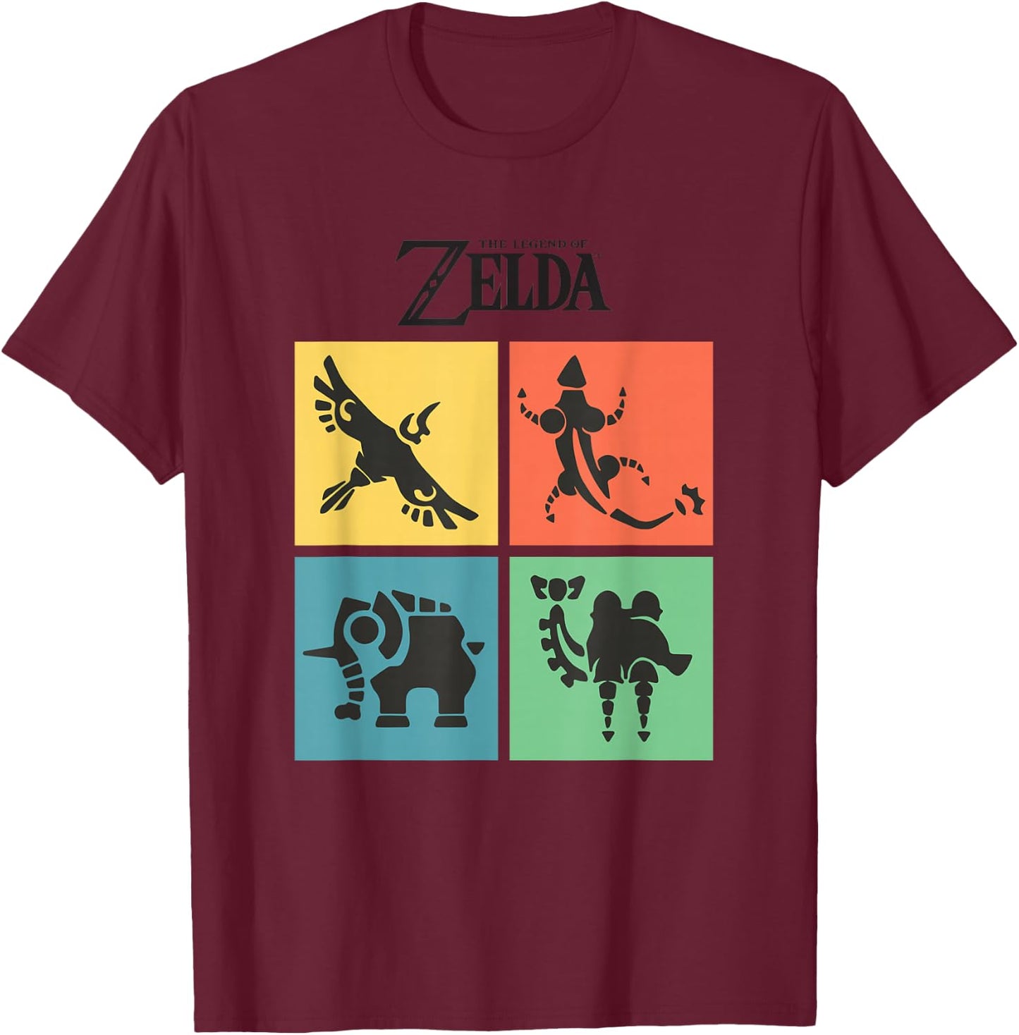The Legend of Zelda Four Divine Beasts Color Box Up T-Shirt - T-Shirt | Maroon