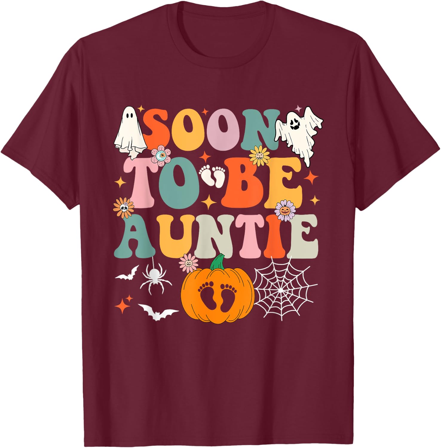 Soon to Be Auntie Halloween Pregnancy Announcement Pumpkin T-Shirt - T-Shirt | Maroon