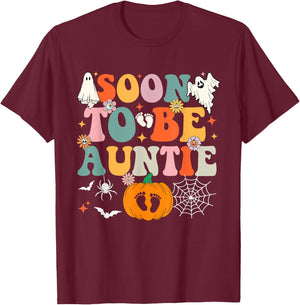 Soon to Be Auntie Halloween Pregnancy Announcement Pumpkin T-Shirt - T-Shirt | Maroon
