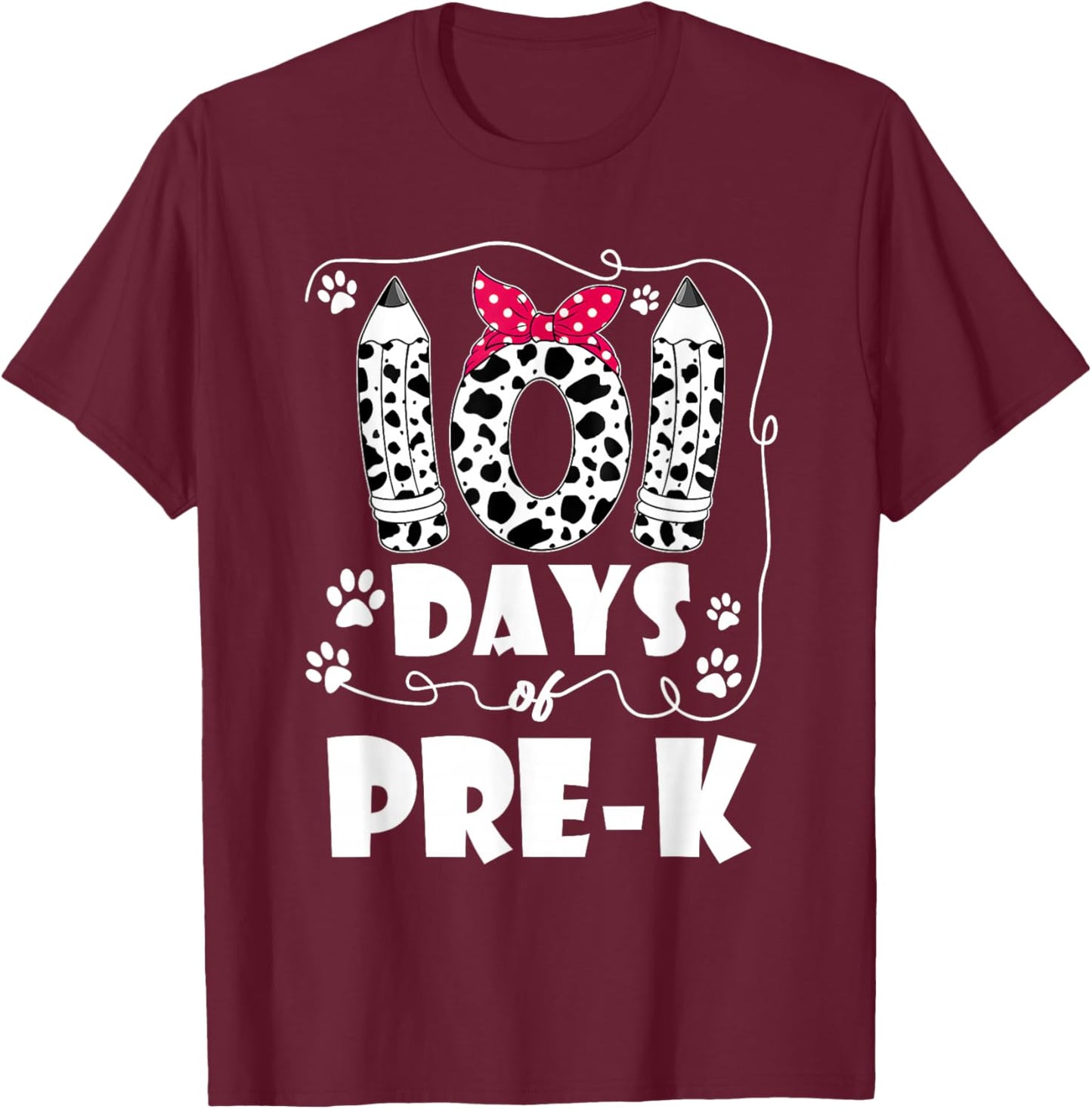 101 Days Pre K 100th Day Dog 100 Days School Students Men Women Kids T-Shirt - T-Shirt | Maroon