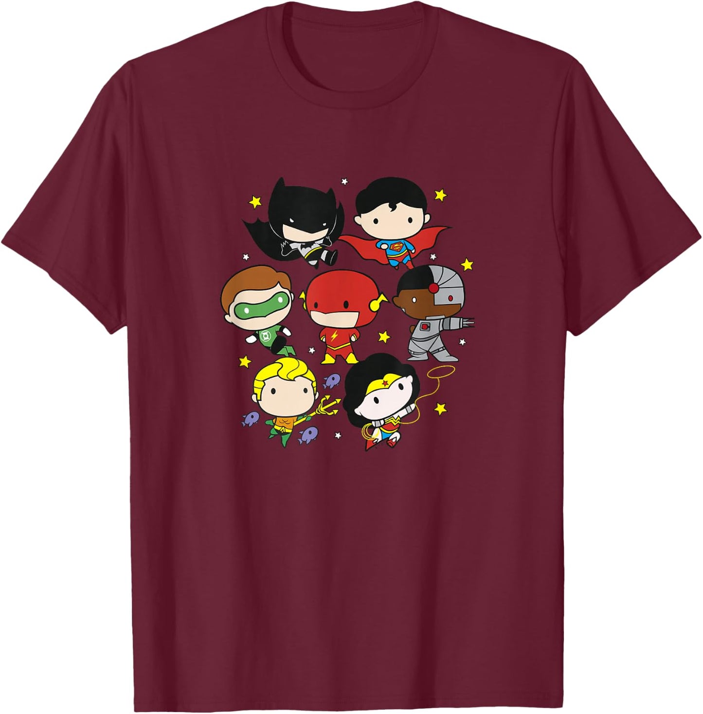DC Comics Justice League Superhero Chibi Group Portraits T-Shirt - T-Shirt | Maroon