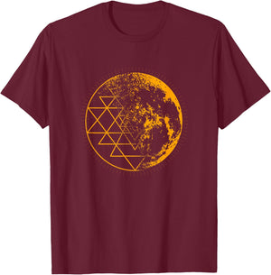Metatron Cube Mandala Geometry Full Moon T-Shirt - T-Shirt | Maroon