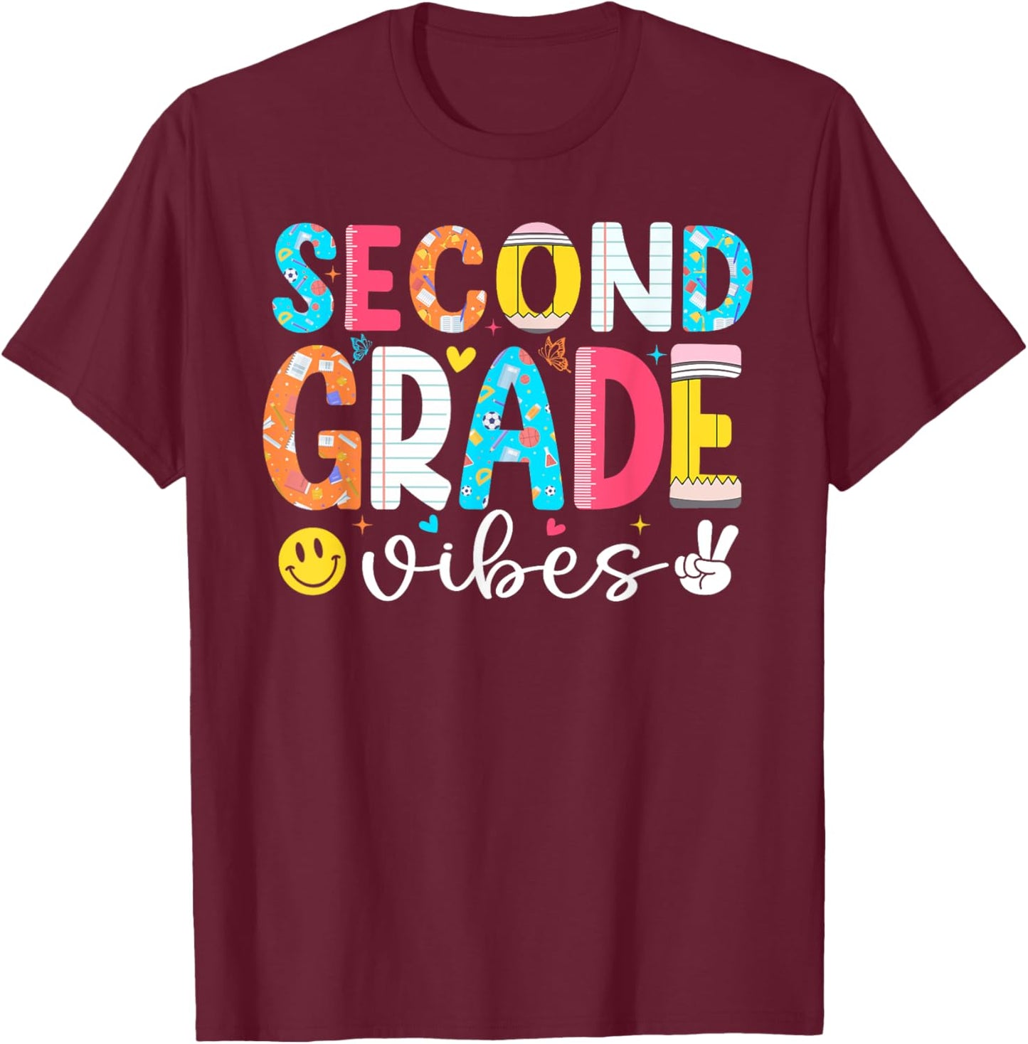 First Day Of 2nd Grade Shirt Teacher Kids Second Grade Vibes T-Shirt - T-Shirt | Maroon