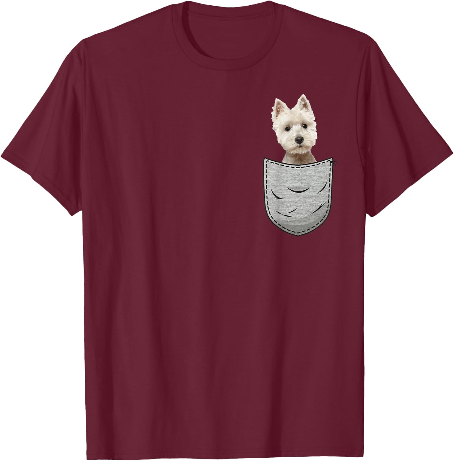 Westie White Highland Terrier Pocket for Dog Owners T-Shirt - T-Shirt | Maroon