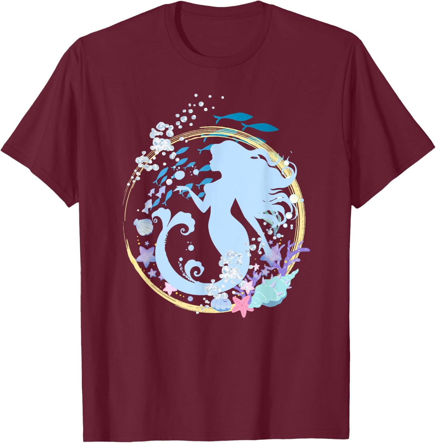 Mermaid, Coral, Fish, Sea, Fairy Tale, Cute, Casual, Female T-Shirt - T-Shirt | Maroon