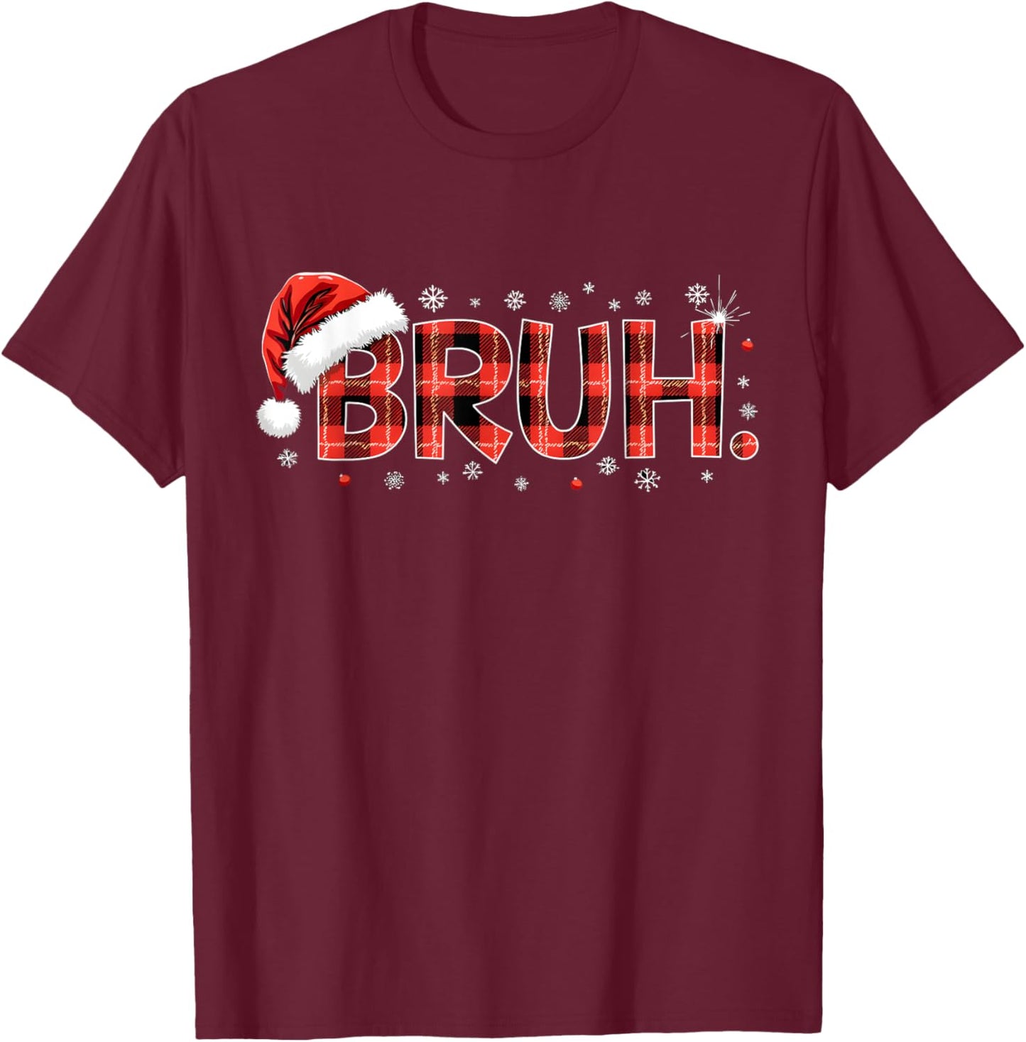 Bruh Christmas Plaid Gifts For Teens Boys Kids Xmas Pajamas T-Shirt - T-Shirt | Maroon