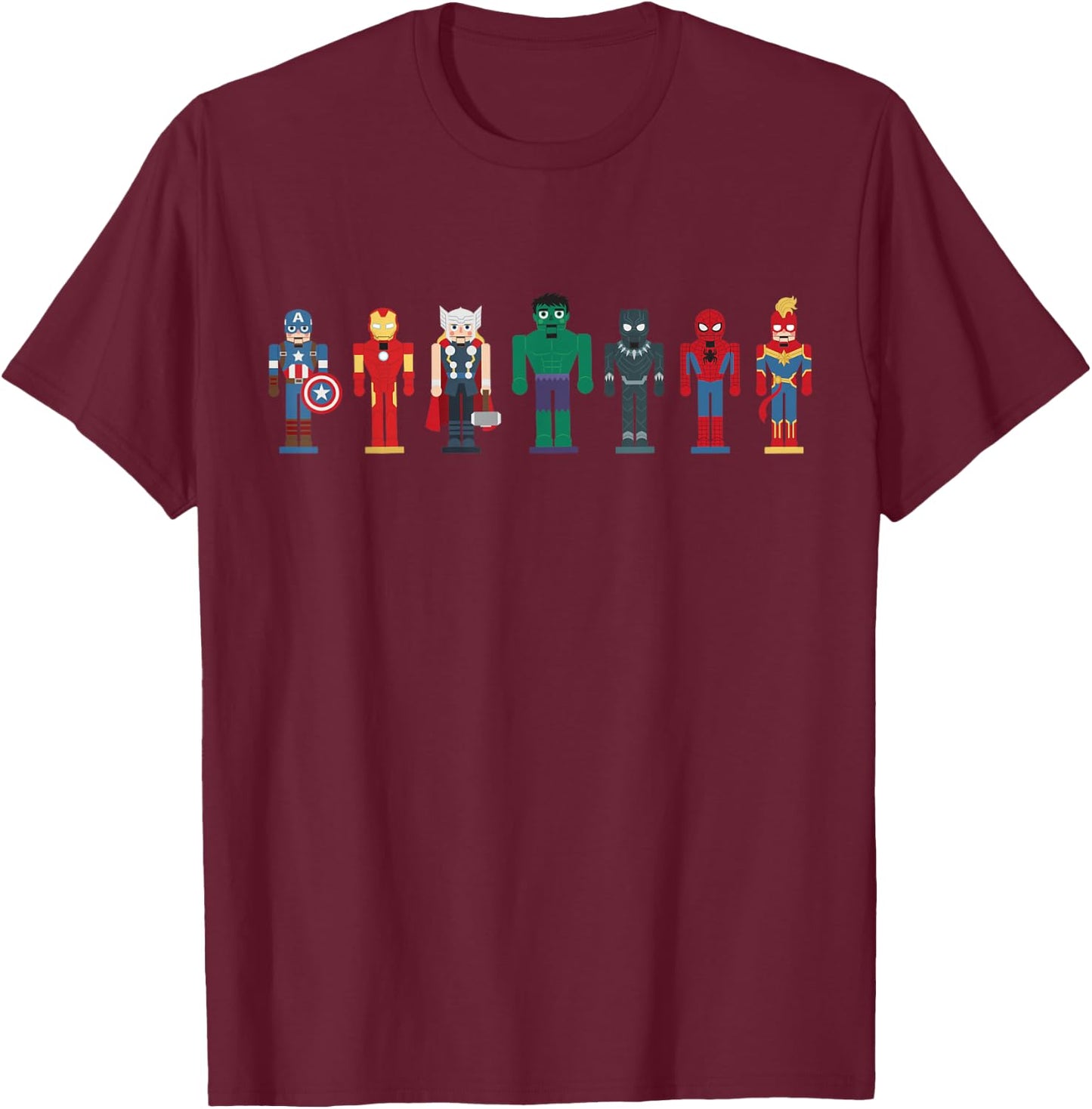 Marvel Holiday Christmas Avengers Team Festive Nutcrackers T-Shirt - T-Shirt | Maroon